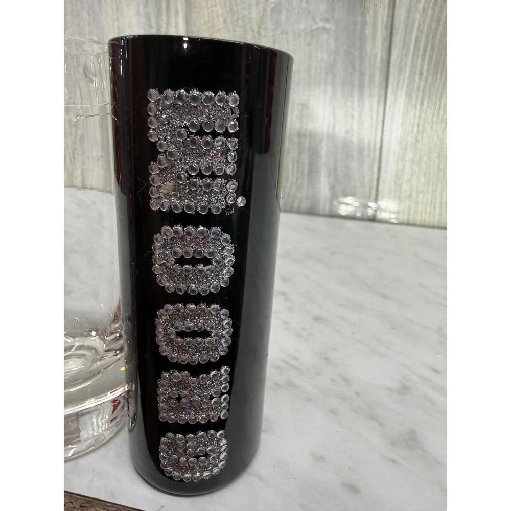 Bride and Groom Rhinestone Tall Shot Glass Set Pink Black Wedding Bachelorette